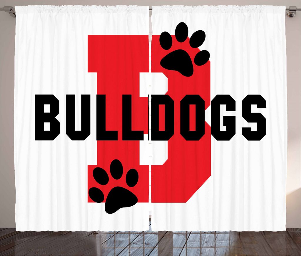 ABAKUHAUS Englische Bulldogge Rustikaler Vorhang, Tatzen-Druck-Motiv, Wohnzimmer Universalband Gardinen mit Schlaufen und Haken, 280 x 245 cm, Rot ...