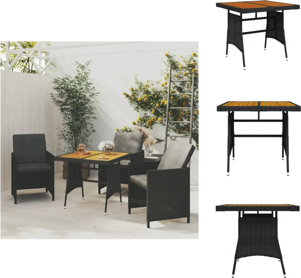 Table de jardin carrée 70x70 cm en résine tressée et plateau bois massif