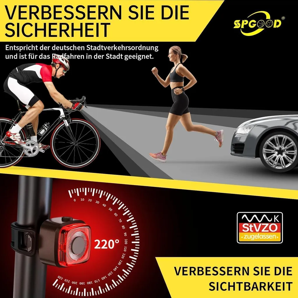 Ensemble lampes vélo LED rechargeables USB et certifiées StVZO sécurité - 5