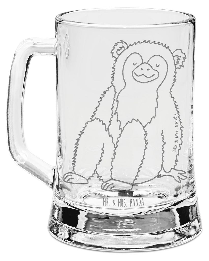 Mr. & Mrs. Panda Krug Affe - Transparent - Geschenk, Selbstachtung, Humpen, Bierkrug Mit Gravur, Motivation, Seidel, Liebe, Affen, Respekt, Afrika,...