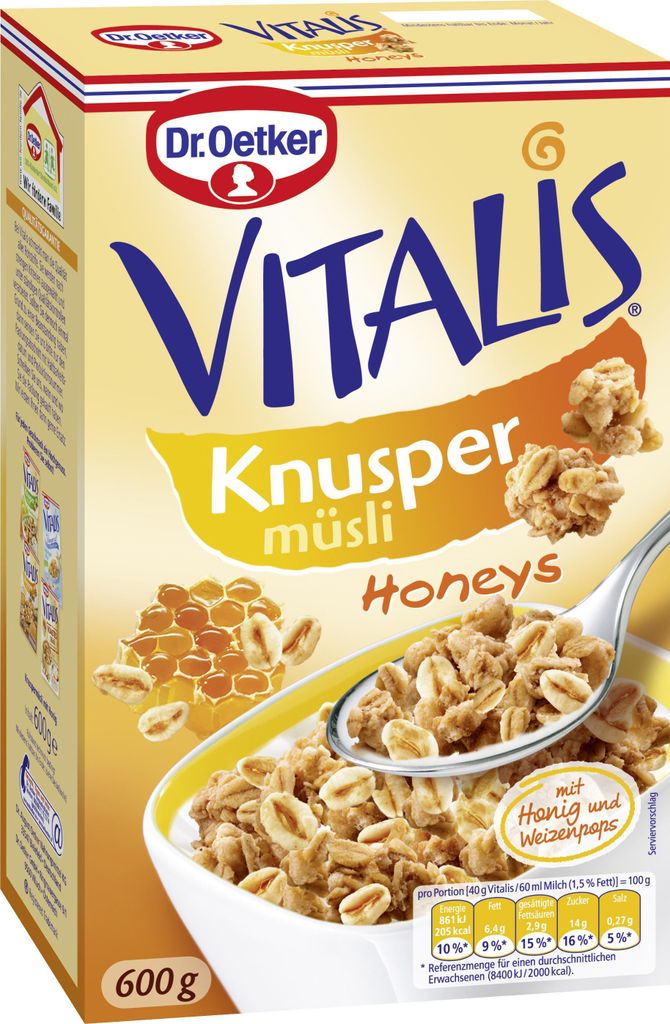 Dr. Oetker Vitalis Knusper müsli Honeys mit Honig und Weizenpops 600g