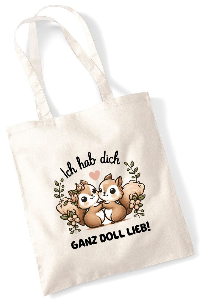 Huuraa Jutebeutel Ich hab dich ganz doll lieb Einchhörnchen 10 Liter Natural Baumwolle Tasche Geschenkidee