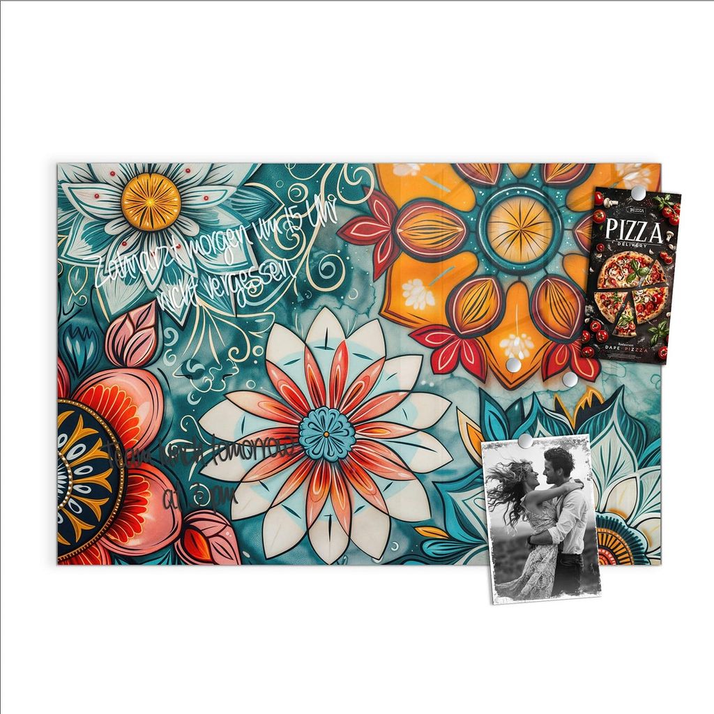 Magnettafel 90x60cm Pinnwand Whiteboard beschreibbar - Blumenmuster Mandala