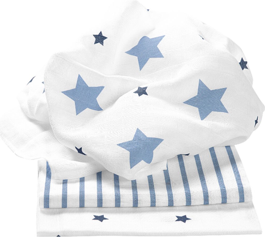 Odenwälder Doppelmull-Windeln stars and stripes 3er-Pack ice blue