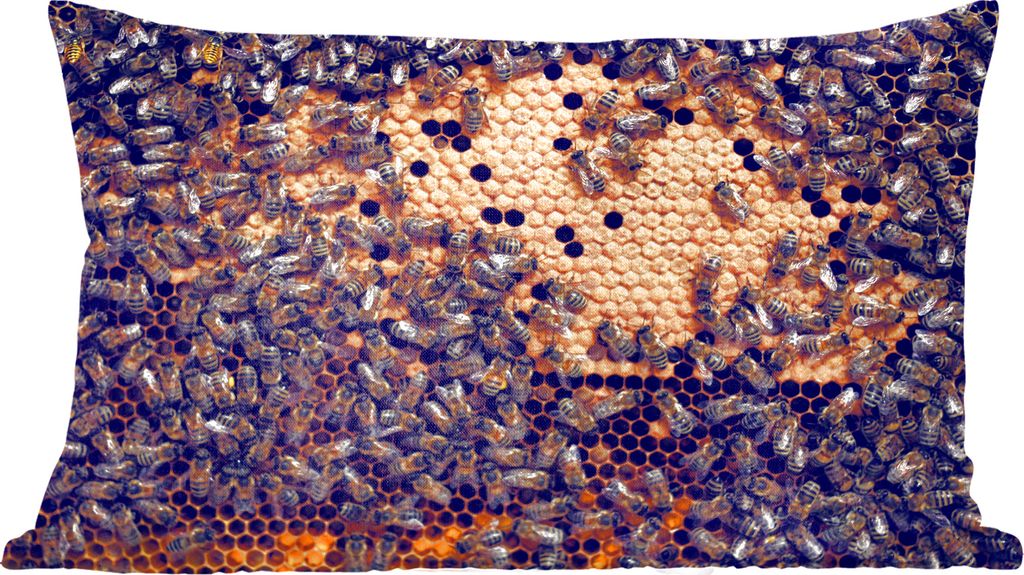MuchoWow Zierkissen Sofakissen Wohnzimmer Dekokissen 50x30 cm Bienen auf einer Honigwabe - Wohnzimmerdekoration - Polster mit Photo