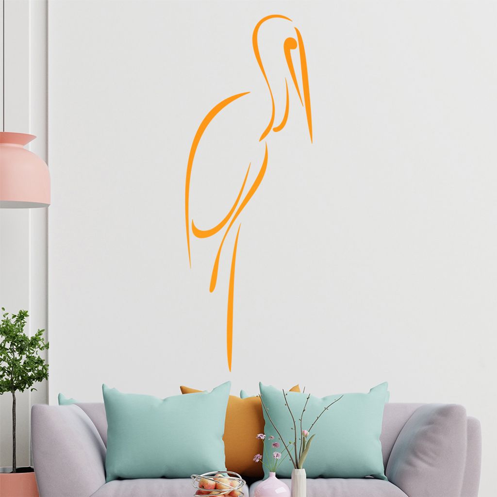 Storch Linien Wandtattoo in 6 Größen - Wandaufkleber Wall Sticker - Dekoration, Küche, Wohnzimmer, Schlafzimmer, Badezimmer