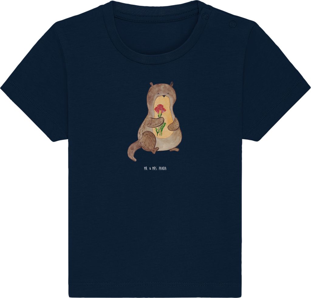 Mr. & Mrs. Panda Babyshirt Otter Blumenstrauß 6. - 12. Monat - French Navy - Geschenk, T-Shirt, Seeotter See, Süß, Niedlich, Kinder, Oberteil, B...