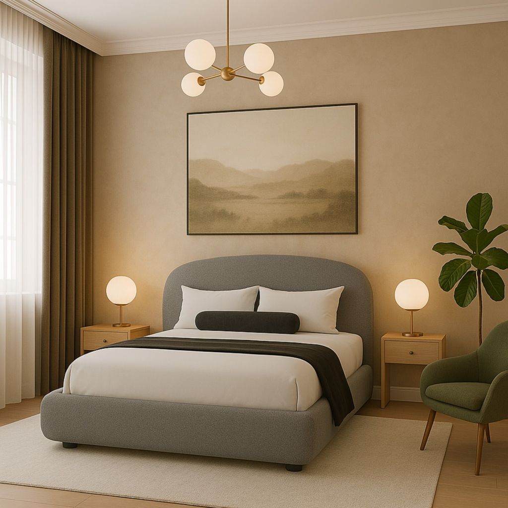 Sofiland Polsterbett „Belissa“ 180x200 cm, Bouclé-Stoff Hellgrau, mit Bettkasten Hellgrau