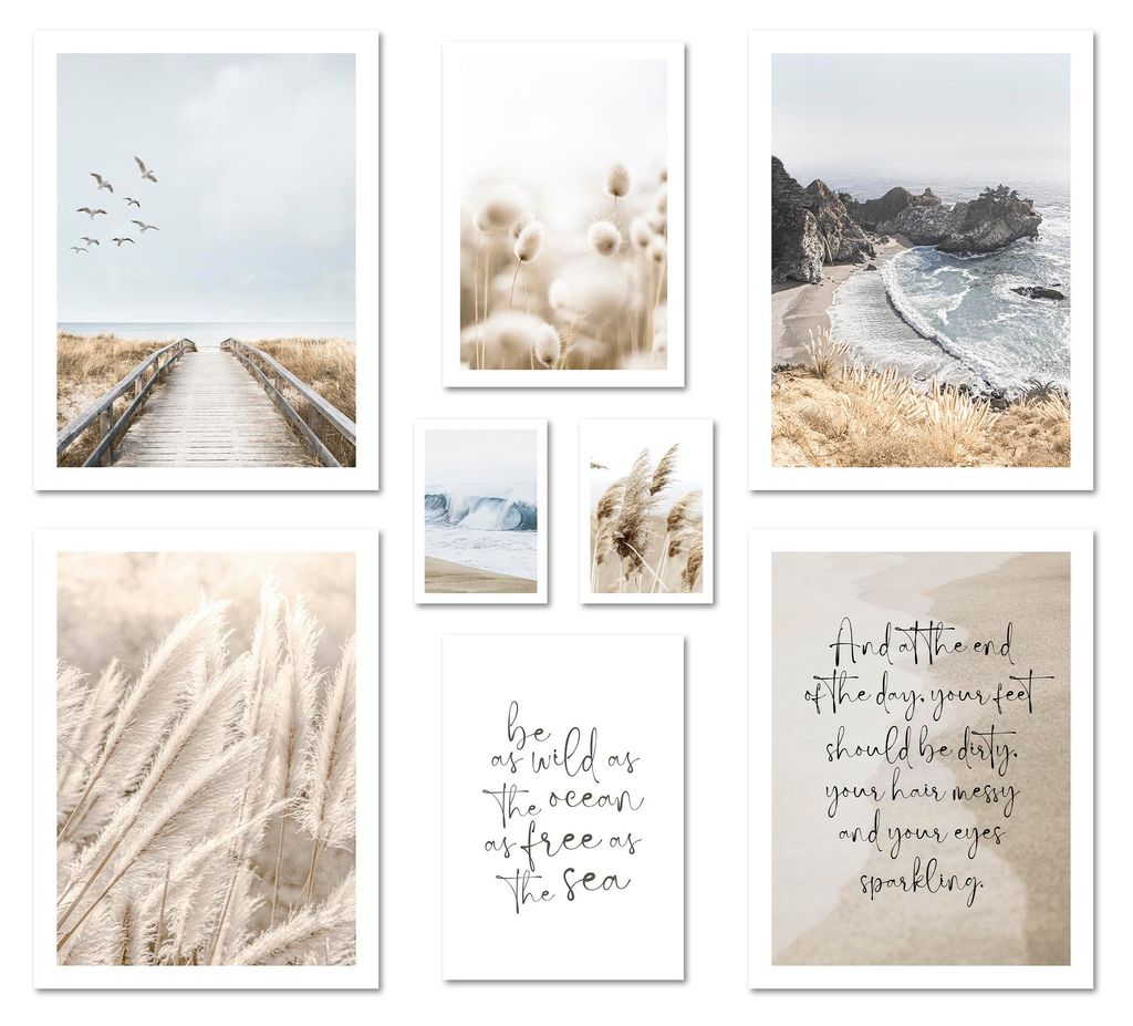 ARTFAVES Poster Set - Beige Sea Pampas I mehrteilige Bilderwand für Wohnzimmer, Schlafzimmer I Wandbilder Pampasgras I ohne Bilderrahmen