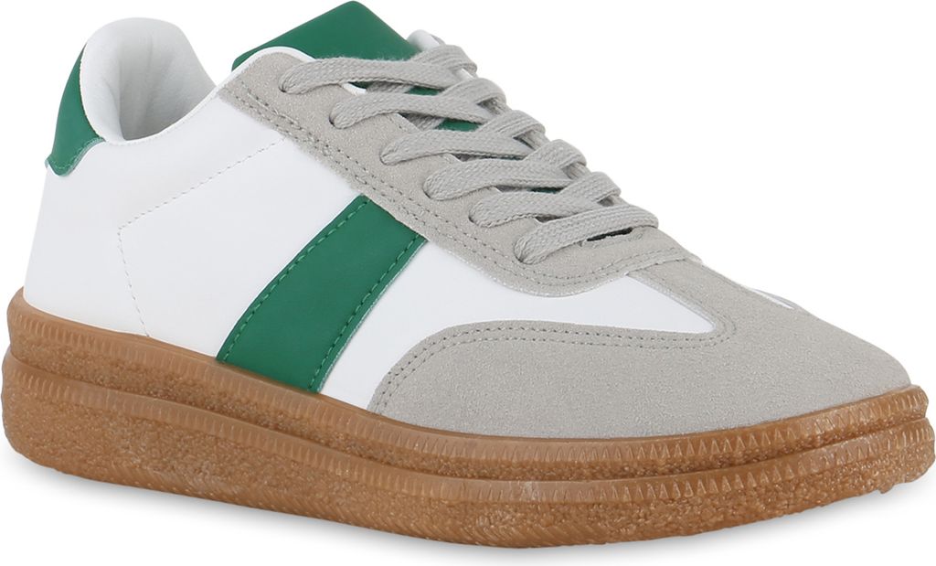 VAN HILL Damen Sneaker Low Bequeme Schnürer Schuhe 841309, Farbe: Weiß Grün, Größe: 38
