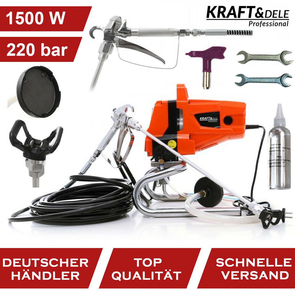 KRAFT&DELE | Airless Farbsprühsystem, Zubehör, 1500W, Malersystem Sprühpistole