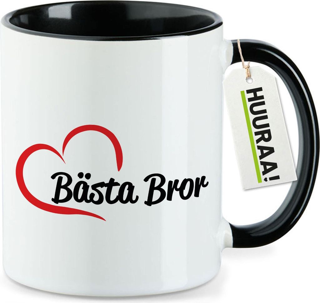 Huuraa Kaffeetasse Bästa Bror Hjärta 330ml Schwarz Keramik Kaffeebecher Geschenkidee