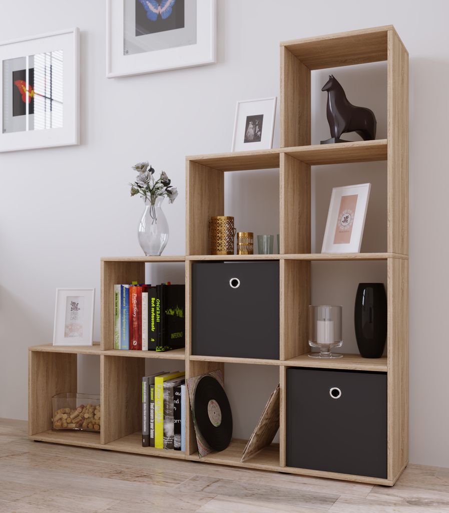 VCM Holzregal stehend | platzsparendes Regal | Maße: H. 139 x B. 143 x T. 29 cm | Elegantes Regal stehend | Aufbewahrungsregal | Bücherregal | Tr...