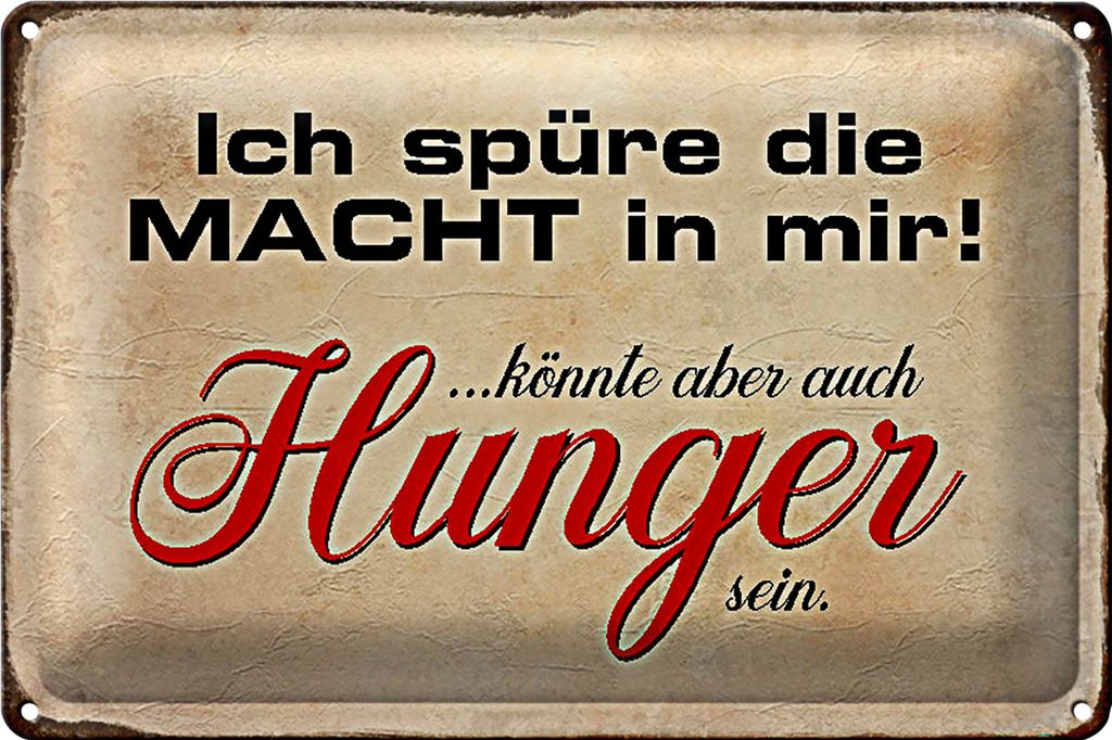 Blechschild Spruch 40x30cm spüre Macht in mir könnte Hunger