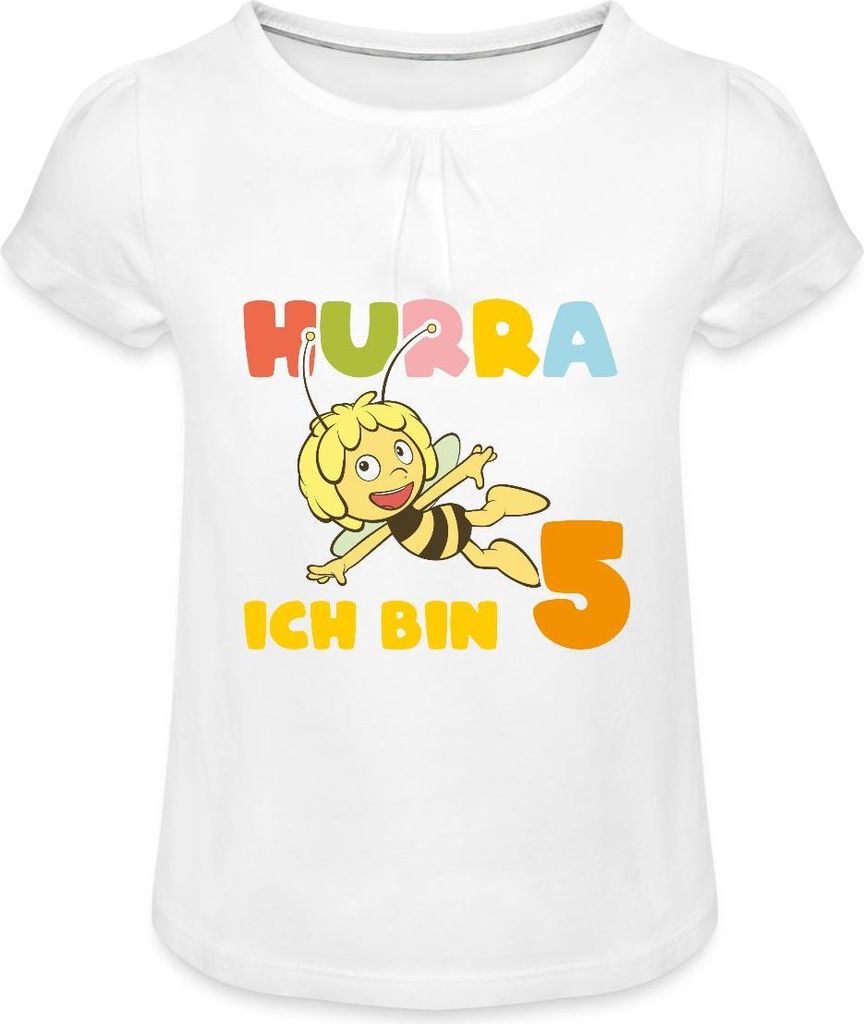 Spreadshirt Biene Maja Hurra Ich bin 5 Fünfter Geburtstag Mädchen T-Shirt Twist, 8 Jahre, Weiß