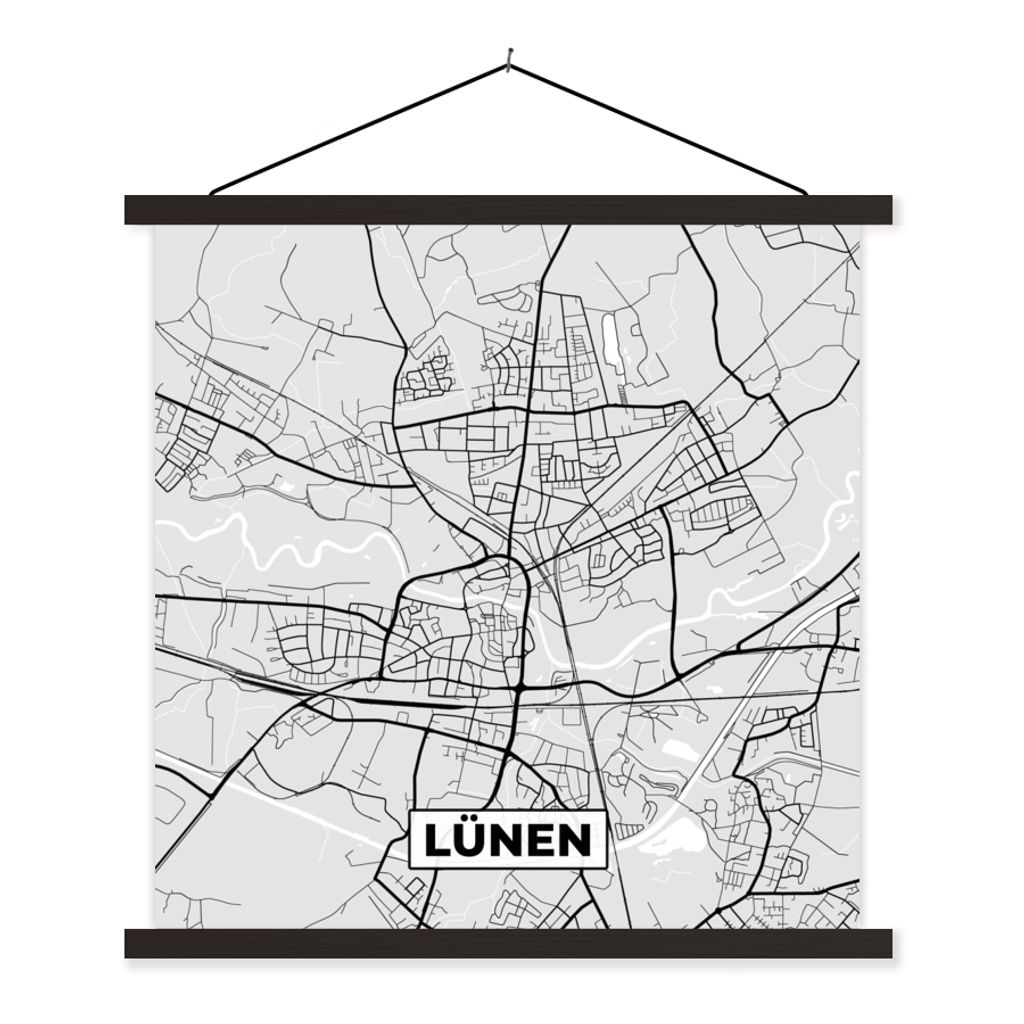 MuchoWow Textilposter Lünen - Karte - Stadtplan - Deutschland - Karte 40x40 cm mit schwarzem Rahmen - Fotos
