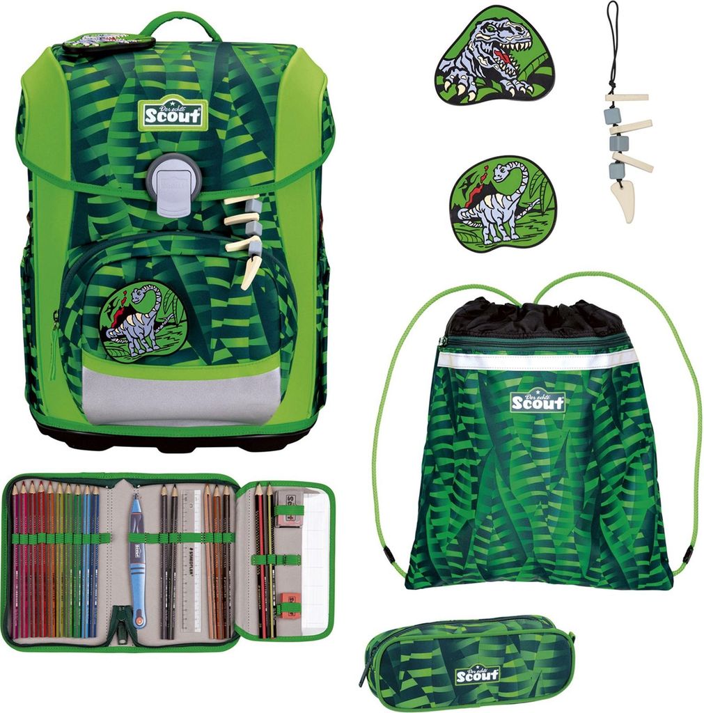 Scout Schulranzen Basic Neo Set 4-teilig Danger Dino grün Produktbild 