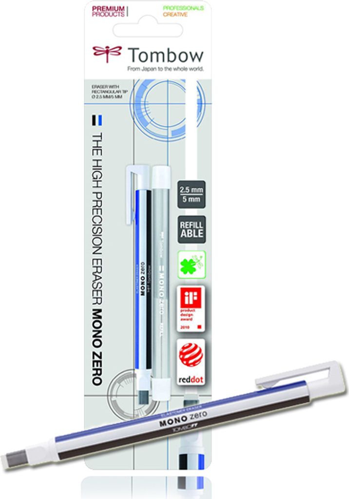 Tombow Radierstift "MONO zero" eckige Spitze Blisterkarte Produktbild 