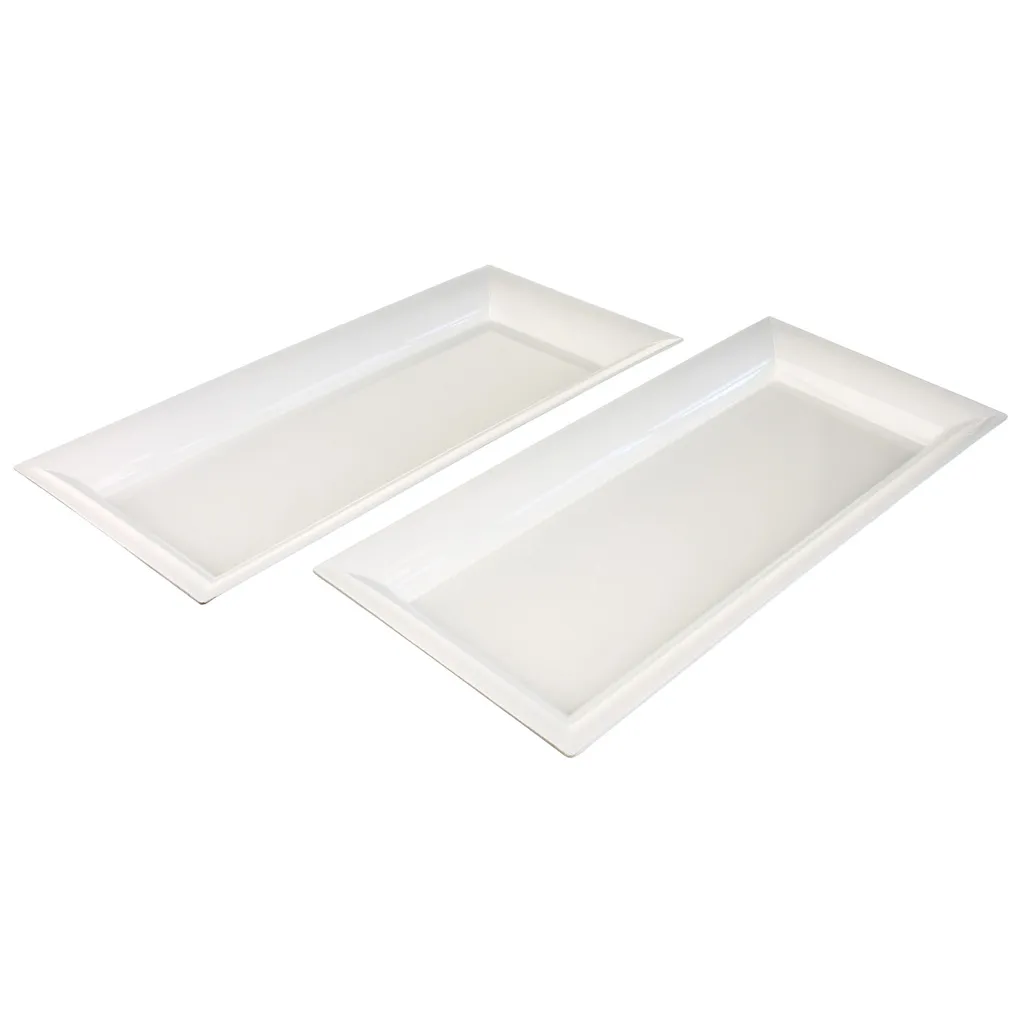4 Stück Weiße Serviertabletts Aus Kunststoff - Rechteckig, 43,4x33,4 Cm, Abgerundete Ecken, Für Snacks, Frühstück & Partys