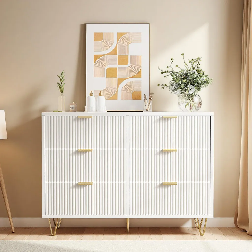 INONEFT Kommode mit 6 schubladen, Sideboard viel Stauraum
