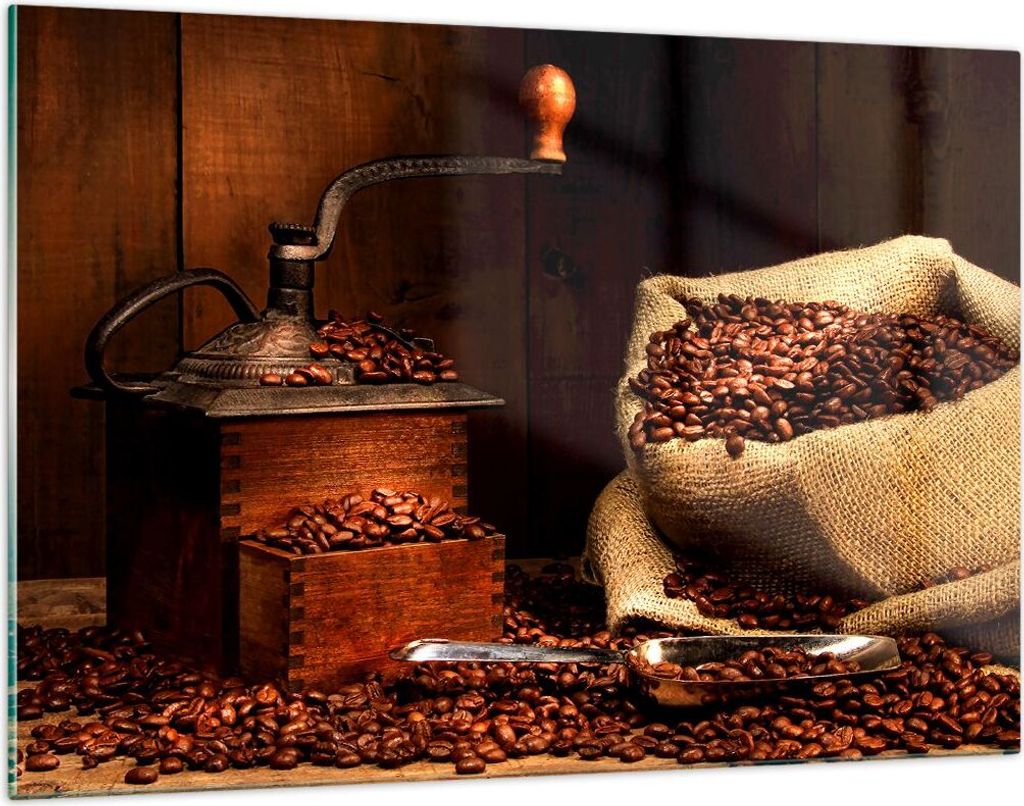 Bilder auf glas - Frühstück Schokolade Kaffee Bohnen - 120x80cm - Glasbilder - Wandbilder - Kunstdruck - Wanddekoration aus Glas - Glas Bilder - ...