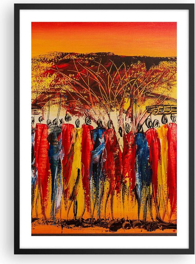 Gerahmtes Poster - Schwarzer Rahmen - Afrika Stamm - 50x70 cm - Wand Bild - Wanddeko - Wandbilder - Kunstposter - Wandposter - Bilderrahmen - Bilde...