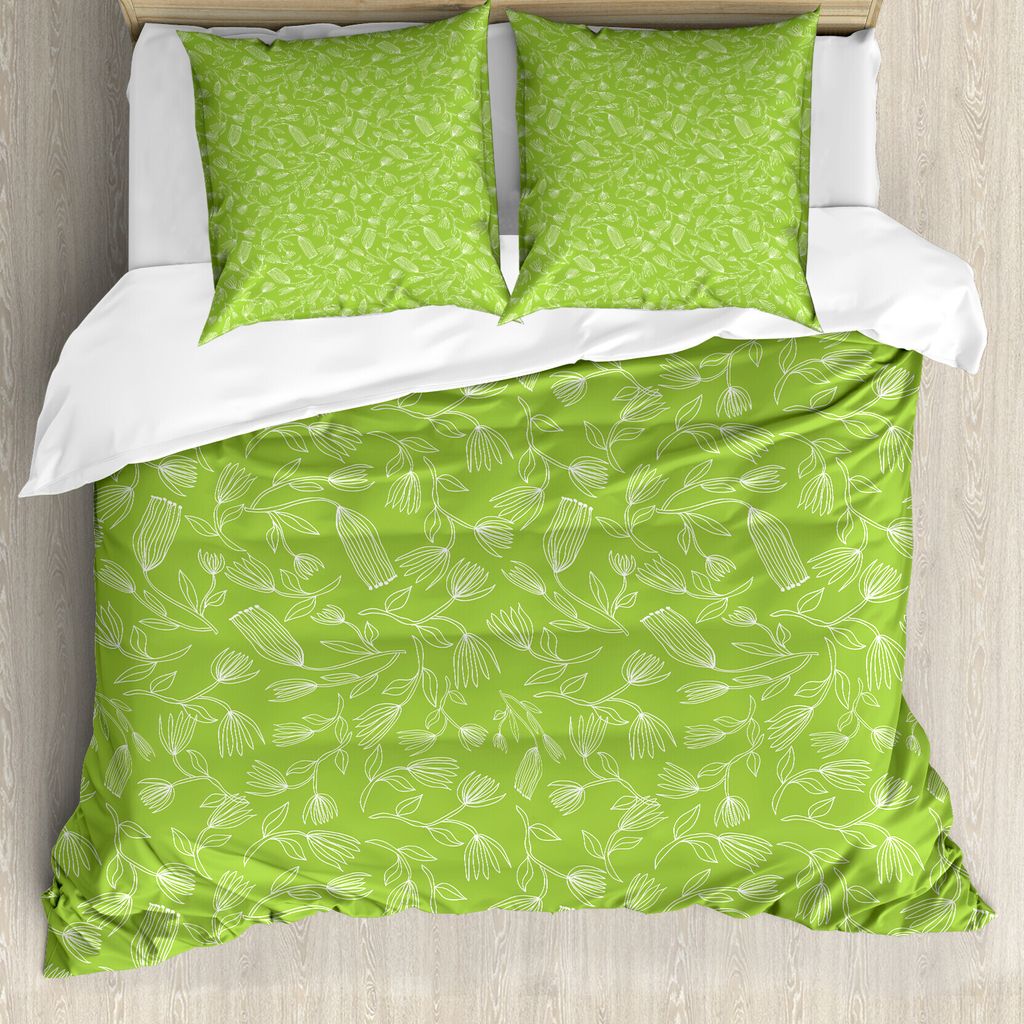 ABAKUHAUS Blumen Bettbezug Set für Einzelbetten, Simplistic Umriss Blumen, Milbensicher Allergiker geeignet mit Kissenbezug, 200 cm x 200 cm - 80 ...