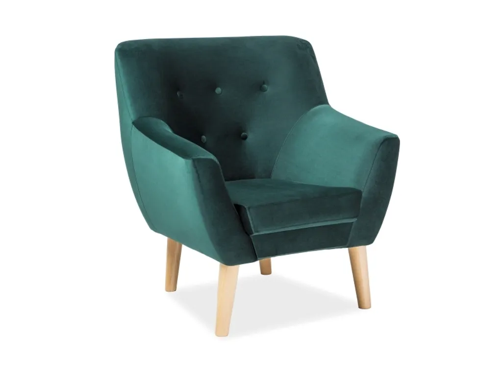 Fauteuil vert NIKOLINA en tissu doux - Pieds design et assise profonde