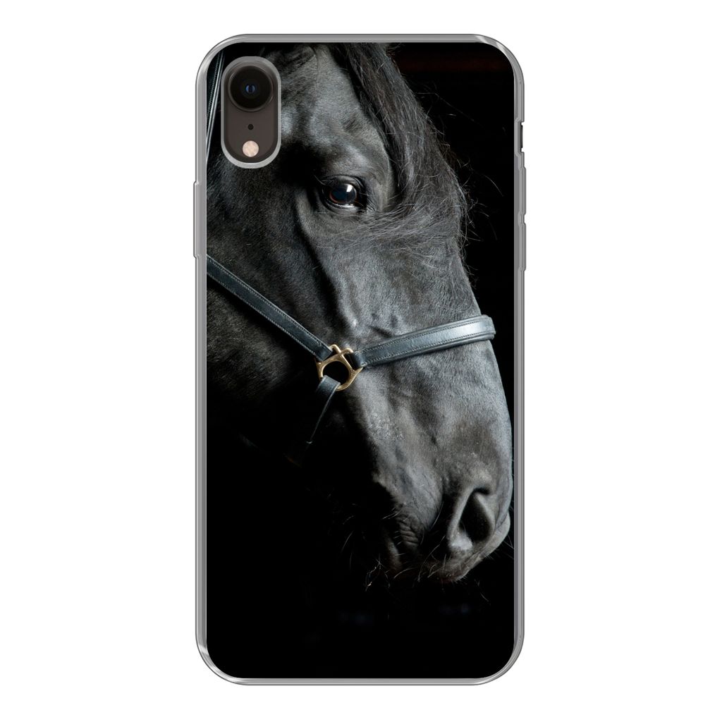 MuchoWow Handyhülle Schutzhülle Hülle für iPhone XR Pferd - Leicht - Schwarz Silikon Softcase Handy Hülle - Schutzdeckel