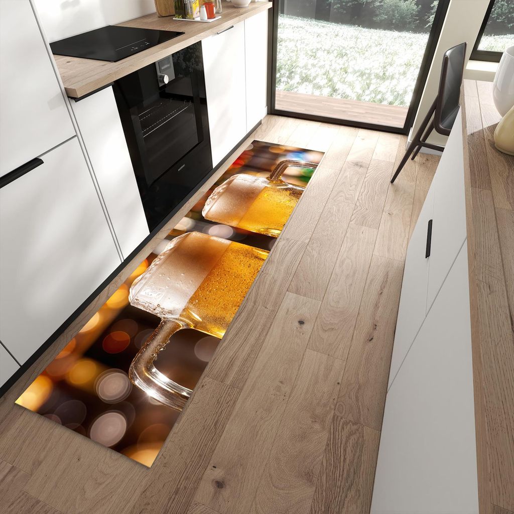 Küchenteppich 60x240cm rutschfest & abwischbar PVC Läufer - Zwei Bierkrüge