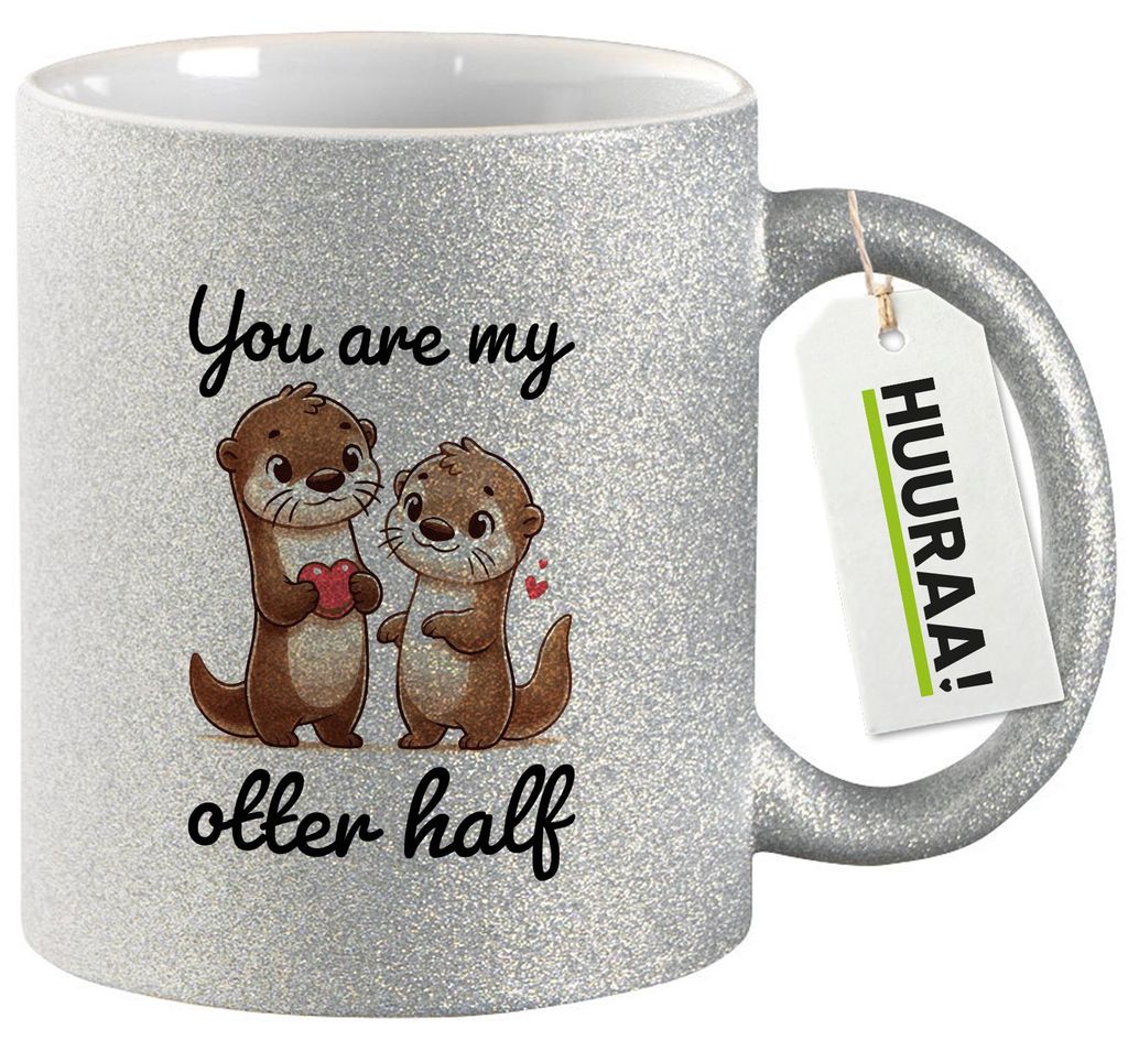 Huuraa Glitzertasse You are my otter half Paar 330ml Silber Keramik Kaffeebecher Geschenkidee