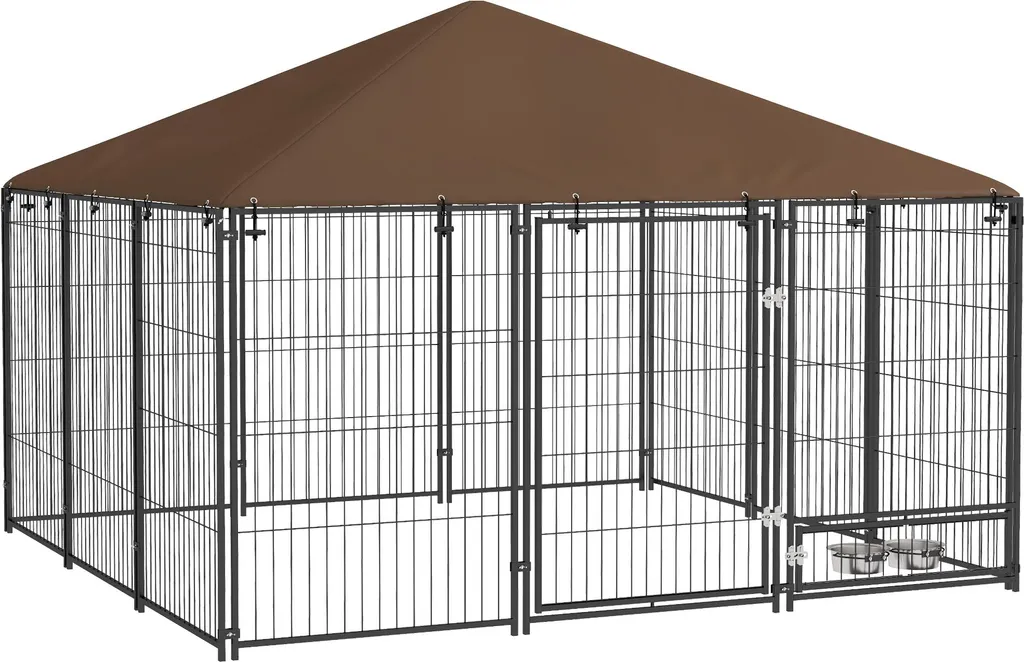 Grand enclos pour chien avec toit de protection et porte sécurisée 4,4m2