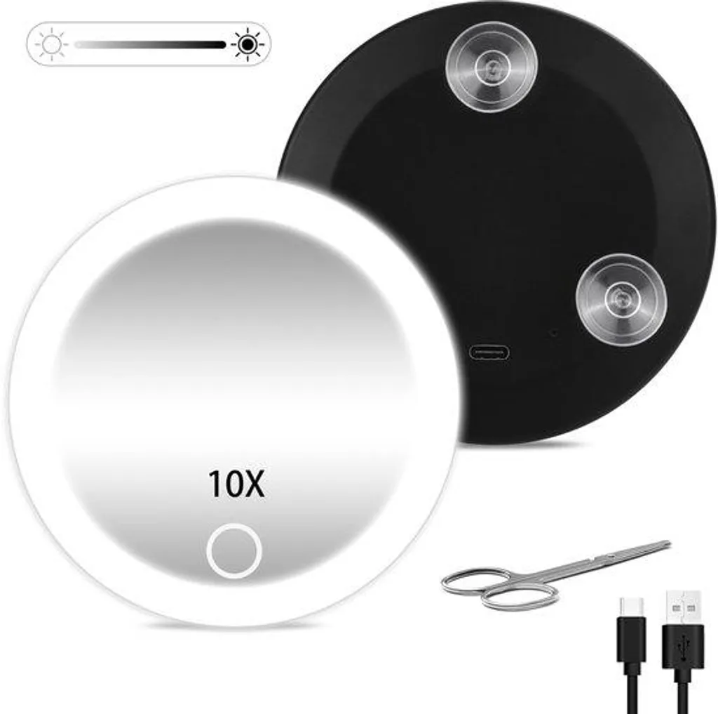Miroir de maquillage de voyage LED 10cm, Zoom 3x et intensité réglable