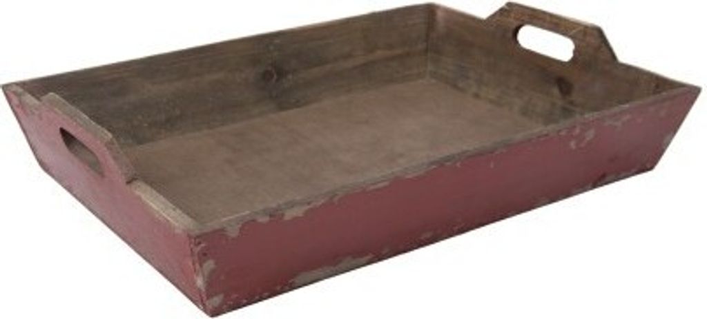 Landhaus Holztablett BERTHA im Shabby Chic, zwei Griffe, antikrot patiniert, 50