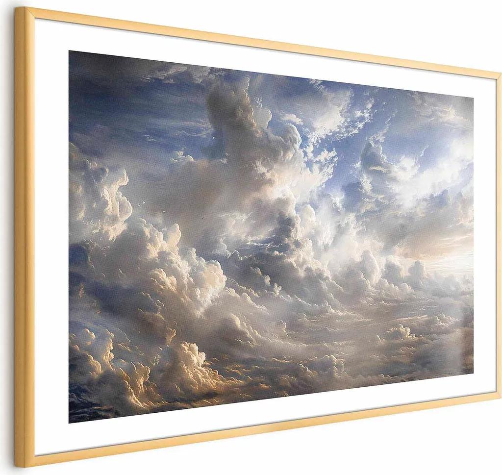Poster Riflessioni sulle Nuvole 60x40 cm Cornice Oro con Margine Elegante