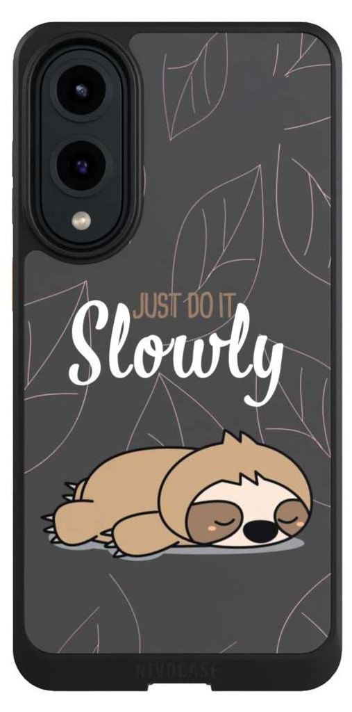 NIVOCASE Hülle für Samsung Galaxy S25 Edge Handyhülle NIVOcore Case Schwarz Faultier Sprüche lazy sunday