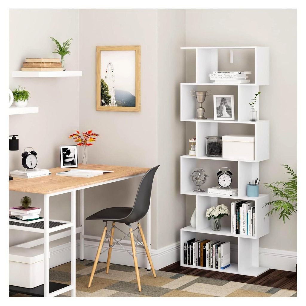 Bücherregal mit 6 Ebenen, freistehendes Regal für Wohnzimmer, Schlafzimmer und Büro, modern, Weiß, 60x160x23,5 cm