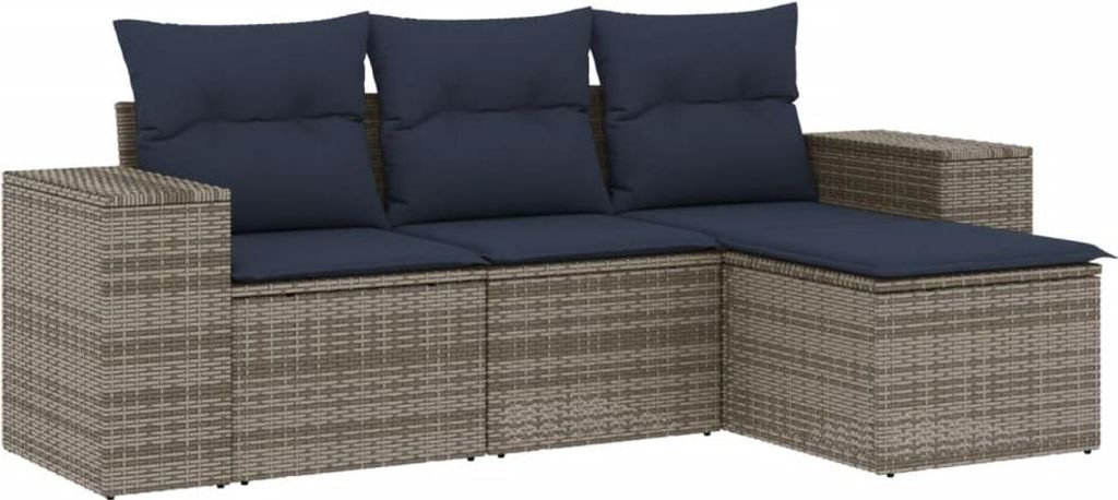 vidaXL 4-teiliges Gartensofa-Set mit Kissen, grau, Polyrattan