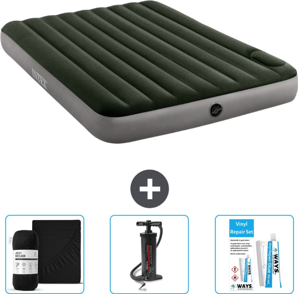 Intex Luftbett - 2 Personen - 152 x 203 x 25 cm - Grün - Spannbettuch - Pumpe en Reperaturset