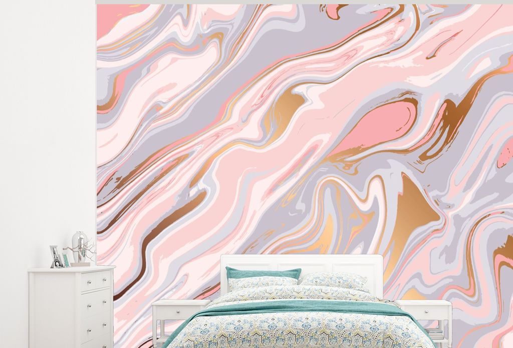 MuchoWow Fototapete für Wohnzimmer oder Schlafzimmer Wandtapete Vinyl Motivtapete Marmor - Pastell - Abstrakt - Muster - 300x240 cm - Fototapeten