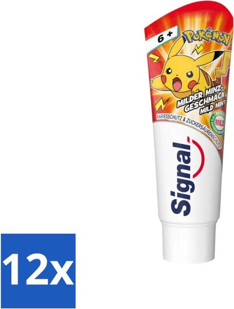 Signal – Pokémon – Zahnpasta – Milder Minzgeschmack – Gegen Zahnstein – Für Kinder ab 6 Jahren – 75 ml - Vorteilspack - 12 Stücke