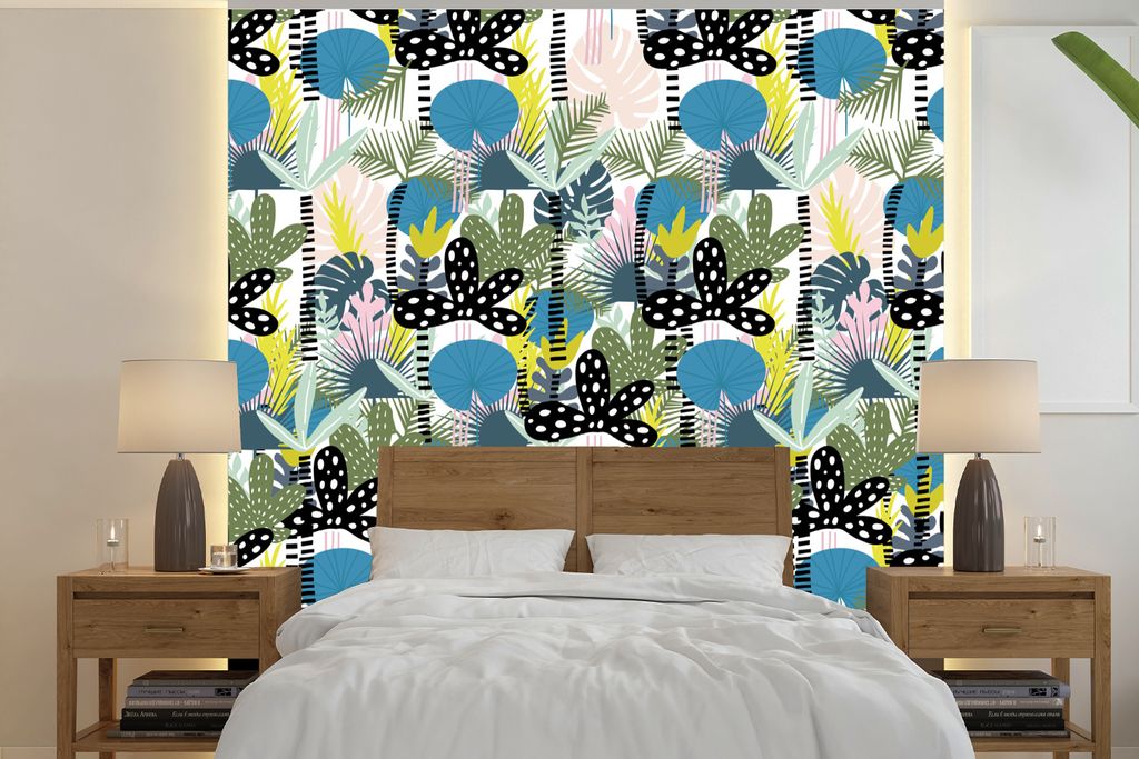 MuchoWow Fototapete für Wohnzimmer oder Schlafzimmer Wandtapete Vinyl Motivtapete Dschungel - Pflanzen - Abstrakt - 350x350 cm - Schlafzimmertapete