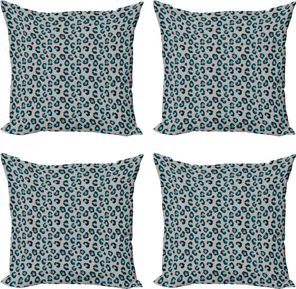 ABAKUHAUS Leopard Kissenbezug Set (4 Stück), Stain Wie Motive Verunstaltungen, Moderner Doppelseitiger Digitaldruck, 50 cm x 50 cm, Teal schwachgrau