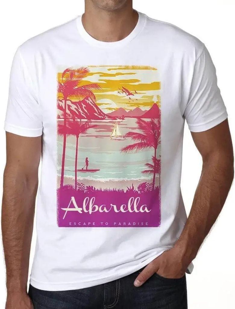 Herren Grafik T-Shirt Albarella Flucht ins Paradies – Albarella Escape To Paradise – Öko-Verantwortlich Vintage Jahrgang Kurzarm Lustige Druck