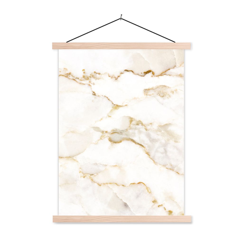 MuchoWow Textilposter Marmor - Limette - Gold - Luxus - Marmoroptik - Weiß 120x160 cm mit holzfarbenen Rahmen - Plakatkarton