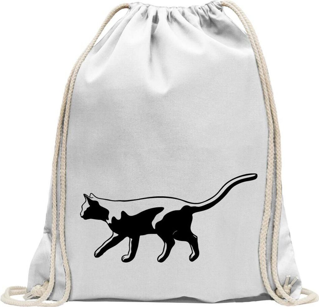 Kiwistar - Turnbeutel - weiss - Katze laufend Cat - Fun Rucksack Sport Beutel Gymsack Baumwolle mit Ziehgurt