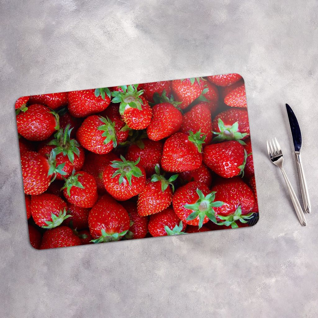 Tischset 6x45x30 cm + 6x10fi cm Platzset Tischmatte Platzmatte Untersetzer - Obst reif Erdbeeren