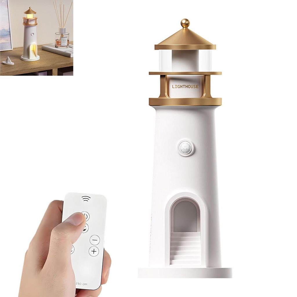 Leuchtturm LED Nachtlicht & Mondprojektor, Deko Lampe für Kinder & Erwachsene, mit Fernbedienung, 72×242 mm, Schlafzimmer & Wohnzimmer