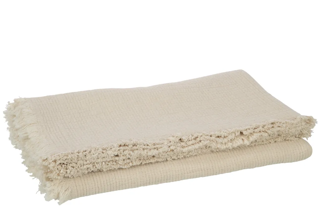 Plaid beige 130x180cm pour soirées cocooning en coton doux avec franges