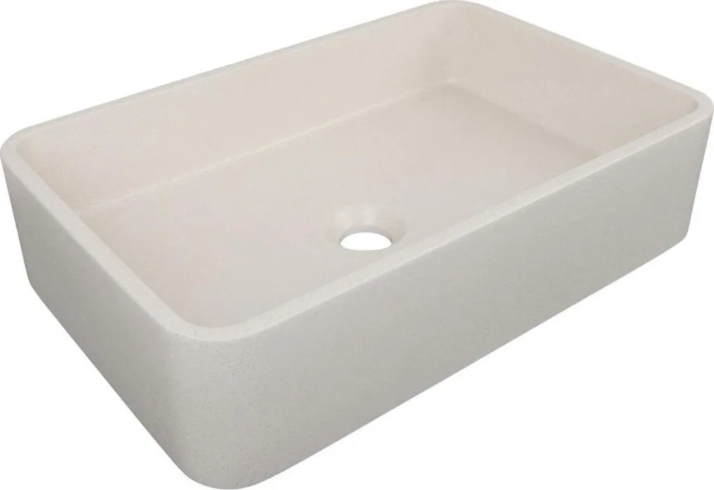 Lavabo à poser rectangulaire en grès beige 50 cm design minimaliste